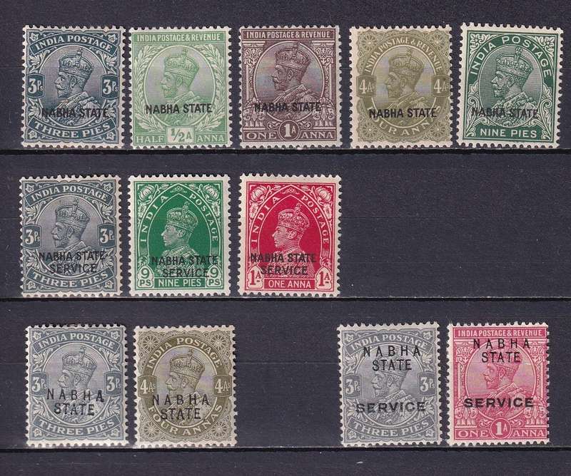 India States (NABHA STATE) 1913>KG V part sets, M/H          (SG 49>, CV £45)