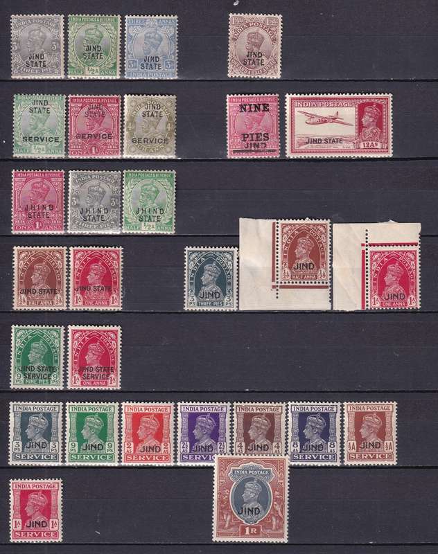 India States (JHIND/JIND STATE) 1914> KG V part sets, M/H          (SG 64>, CV £55)