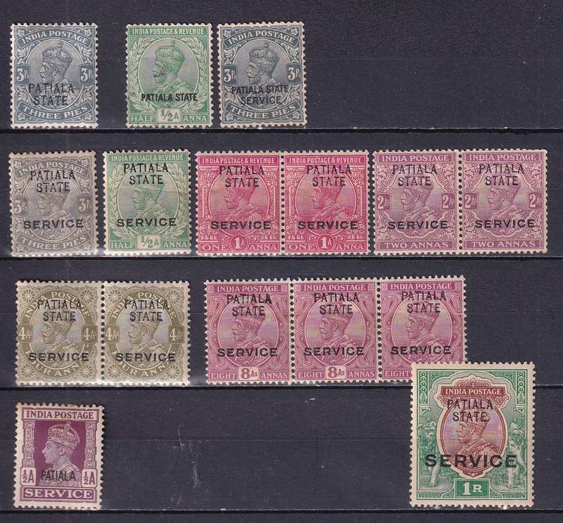 India States (PATIALE STATE) 1928> KG V part sets, M/H          (SG 63>>, CV £45)