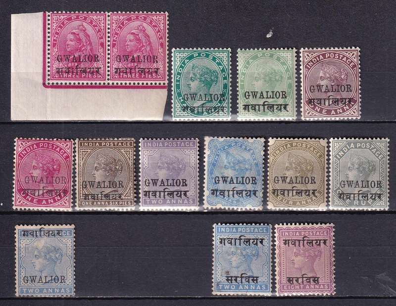 India States (GWALIOR STATE) 1885> QV part sets, M/H          (SG 16>, CV £85)