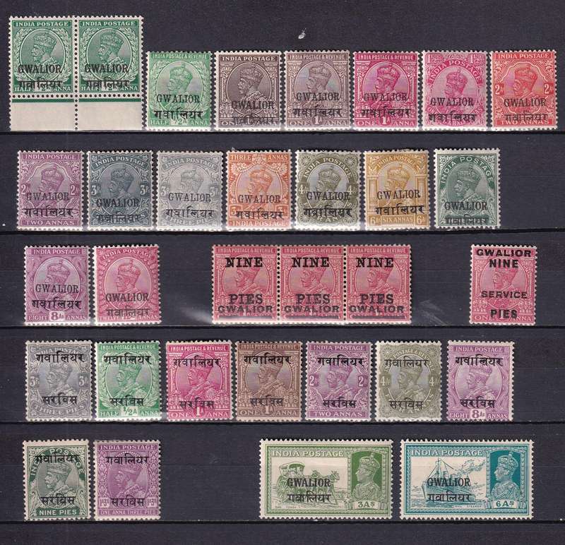 India States (GWALIOR STATE) 1928> KG V part sets, M/H           (SG 87>, CV £50)