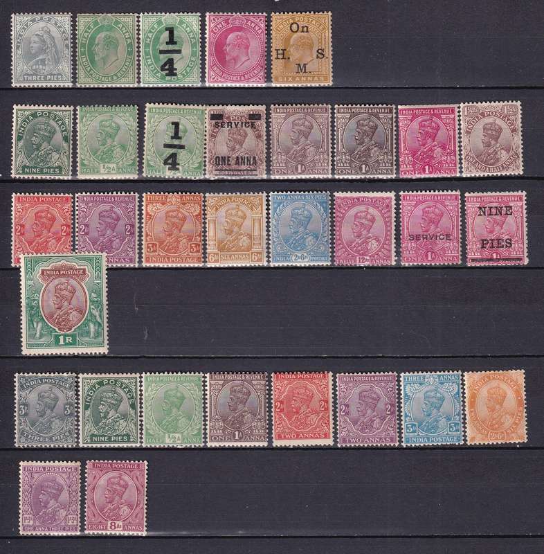 India 1902> KE ,KG V part sets , M/H          (2 X SCANS, SG 121>, CV £85+)