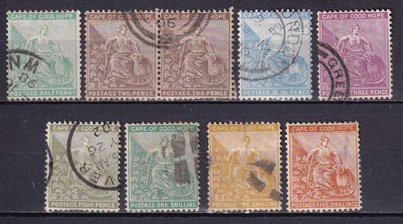 Cape of Good Hope 1893-98 set (Anchor) , used    (SACC 56-63, R550)