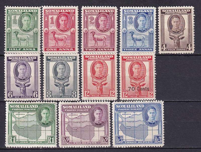 Somaliland Protectorate 1942 KG VI part sets, M/H           (SG 105-115, CV £36)