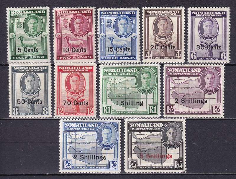 Somaliland Protectorate 1951 KG VI new currency set, M/H           (SG 125-135, CV £55)