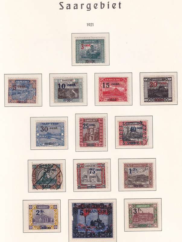 Germany SAARGEBIET 1921 part surcharged set, M/H & used         ( Preprinted page not included)