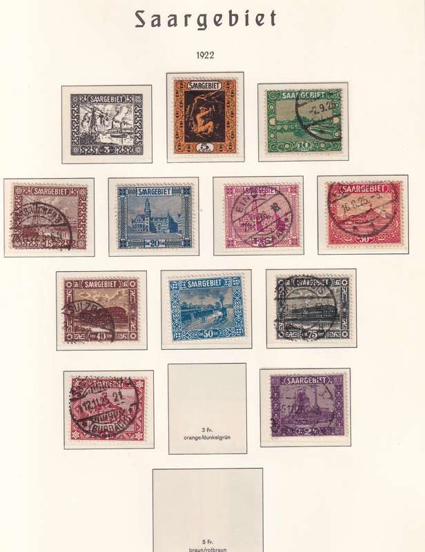 Germany SAARGEBIET 1922 part set, M/H & used       ( Preprinted page not included)