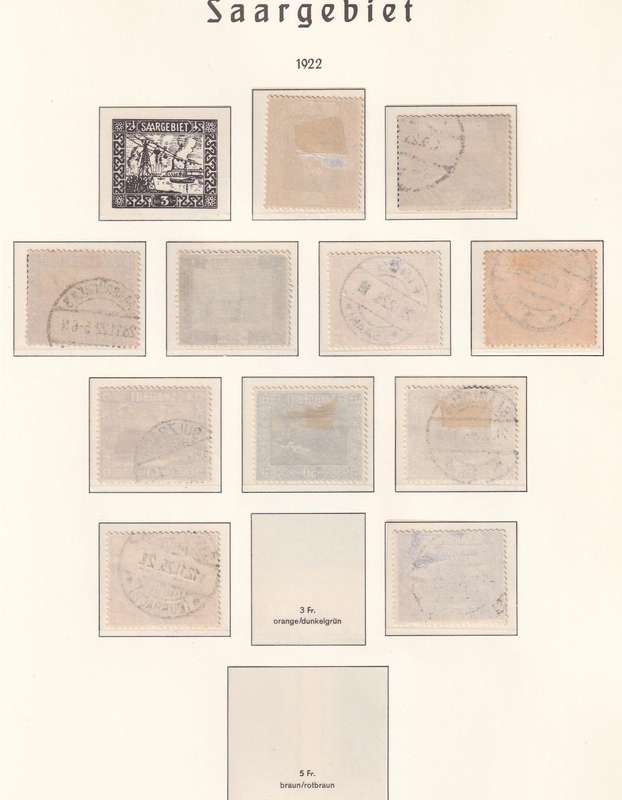 Germany SAARGEBIET 1922 part set, M/H & used       ( Preprinted page not included)