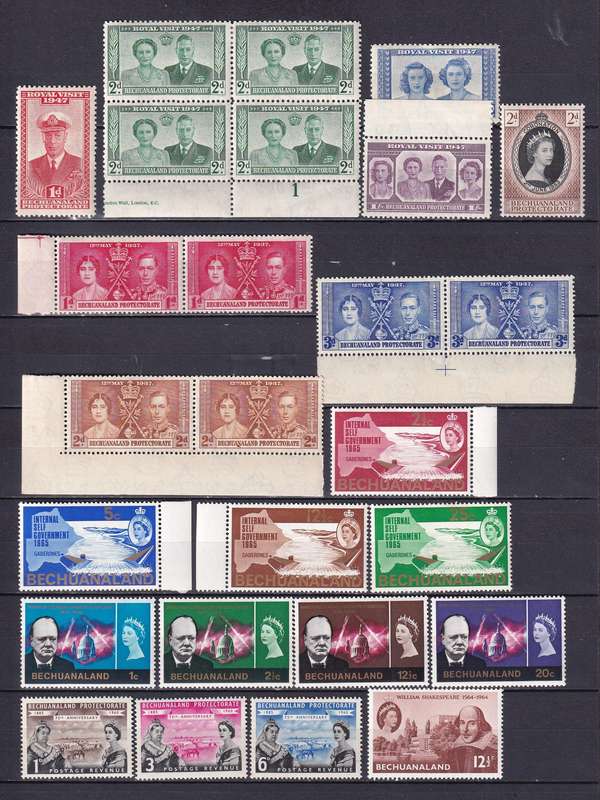 Bechuanaland Protectorate QE sets and part sets, most MNH          (2 x SCANS)