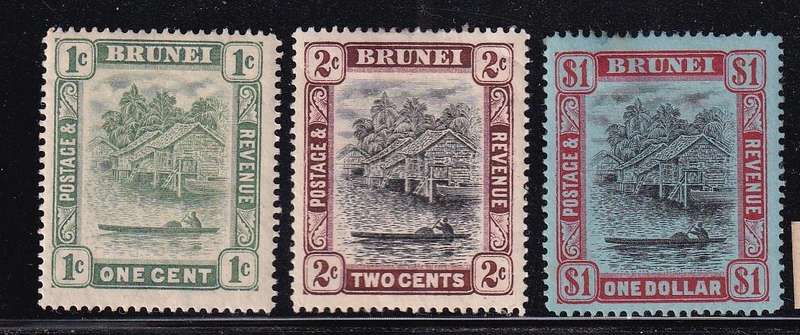 Brunei 1908-22 river part set , M/H             (SG 34,36, 46,CV £33)