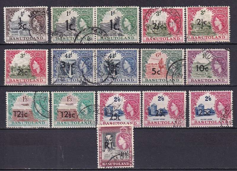Basutoland 1961 QE part surcharged set , used                (SACC 58>, CV R1000)