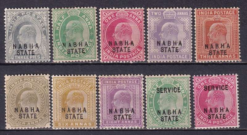 India States (NABHA STATE) 1903-09 KE part sets, M/H          (SG 37>, CV £45)