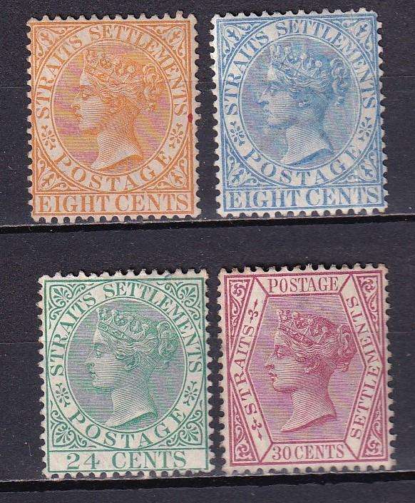 Straits Settlements 1882-83 & 1892 QV lot (CA), M/H             (SG 101, 52,68,69, CV £45)