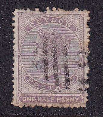 Ceylon 1864 QV 1/2d dull mauve (Perf 12 1/2) (CC), used                 (SG 18 , CV £180)