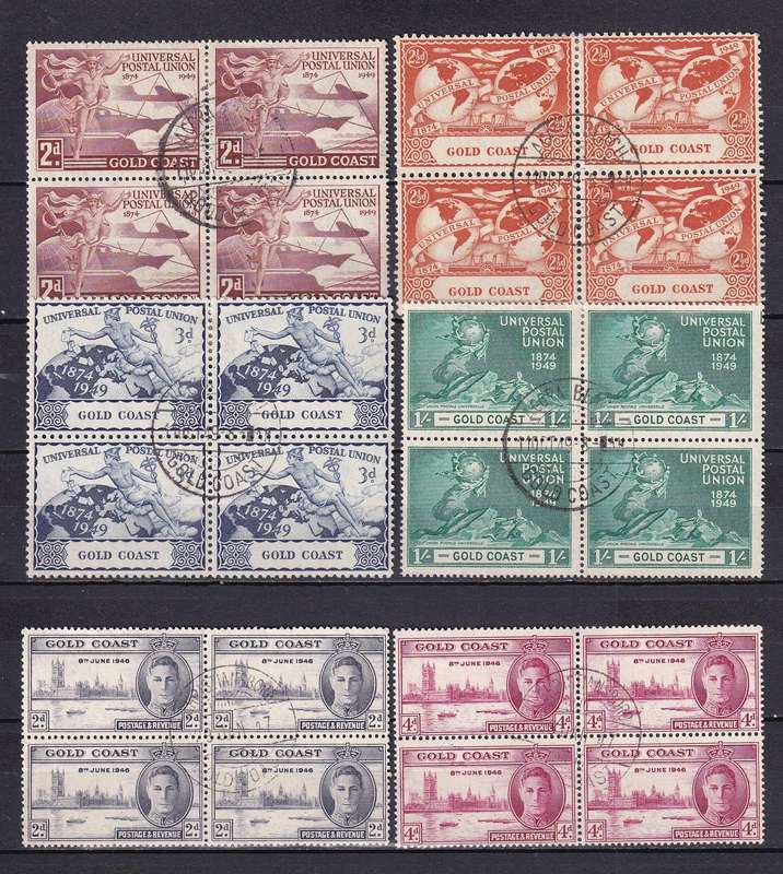 Gold Coast 1946 & 49 Victory & UPU sets in B4, used        (SG 133-134, 149-152, CV £38)