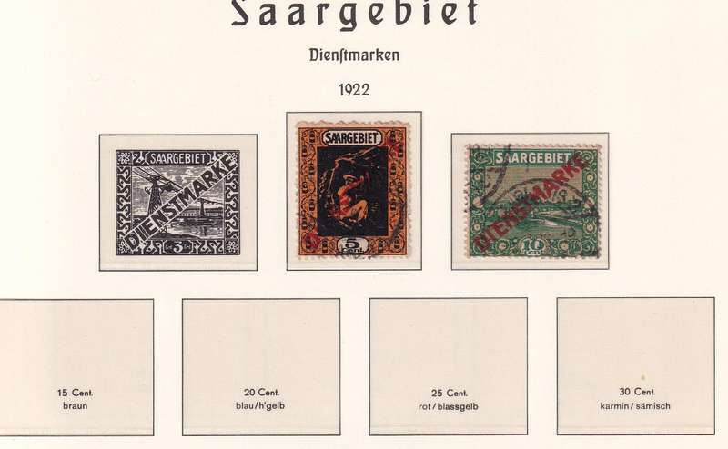 Germany SAARGEBIET 1926-34 part sets, M/H & used     ( 4 x scans, Preprinted page not included)
