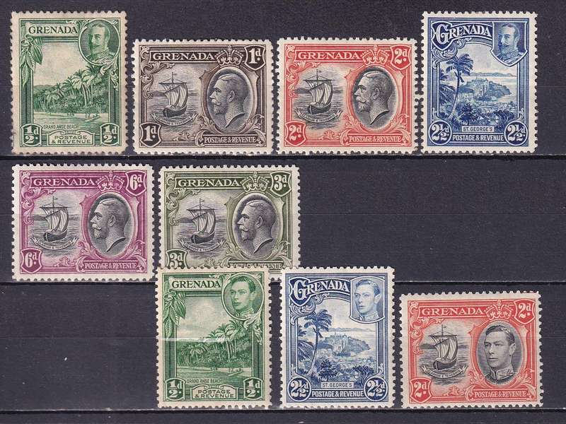 Grenada 1934 KG V & KG VI part sets, M/H