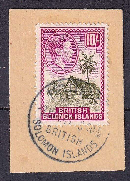British Solomon Islands 1939-51 KG VI 10s used on piece                    (SG 72)