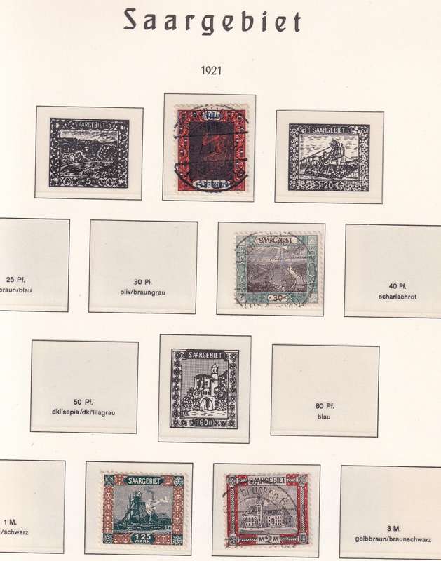 Germany SAARGEBIET 1921 -23 part sets, M/H & used       ( 3 x scans), Preprinted page not included)