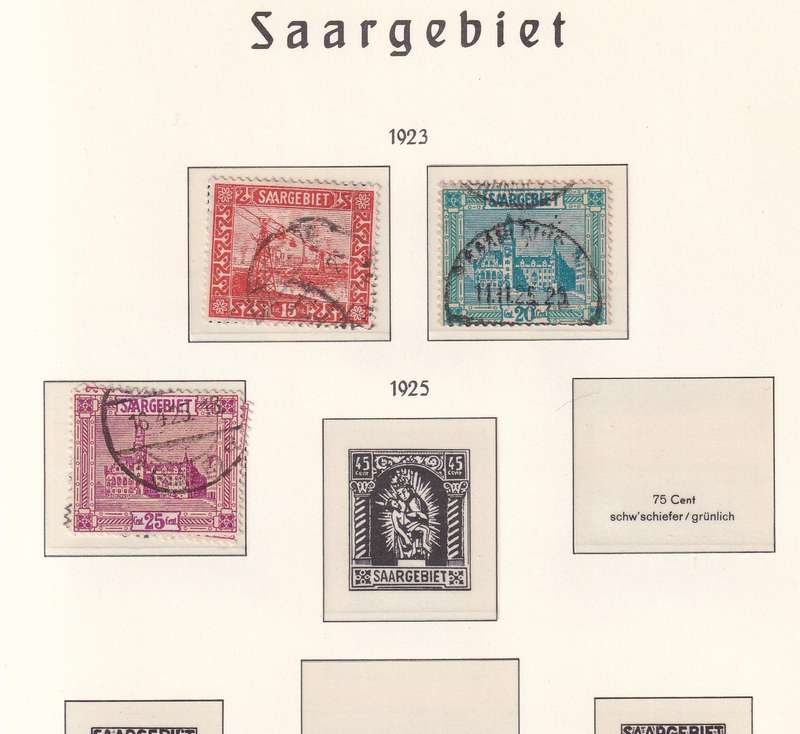 Germany SAARGEBIET 1921 -23 part sets, M/H & used       ( 3 x scans), Preprinted page not included)