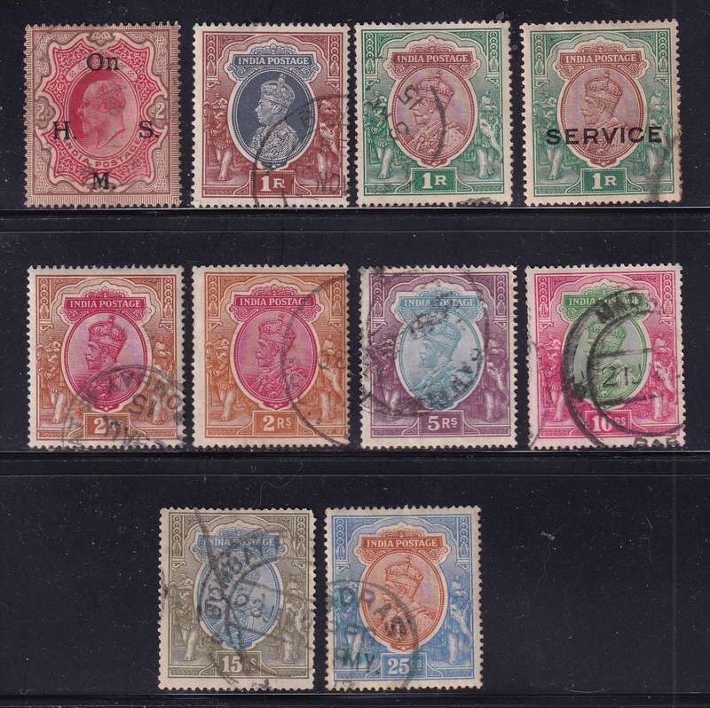 India KE, KG V high values , used   (thin on 25Rs)