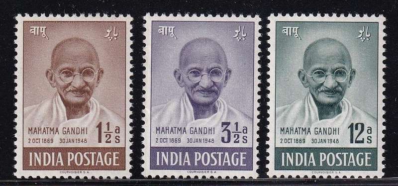India 1948 Gandhi Independence part set, M/H           (SG 305-307, £48)