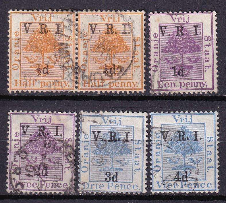 Orange Free State 1900 V.R.I. with variety MIXED STOPS, used        (SACC 59a,60a,61a,63a,64a, R485)