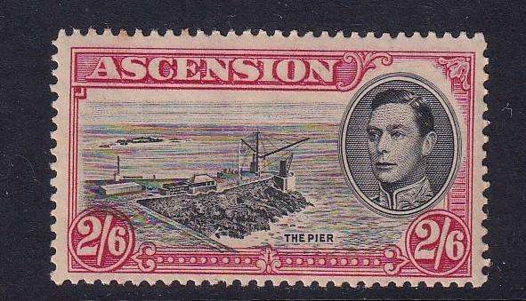 Ascension 1938 KG VI 2/6s black and deep carmine( (Perf 13 1/2) , M/H           (SG 45>, CV £42)