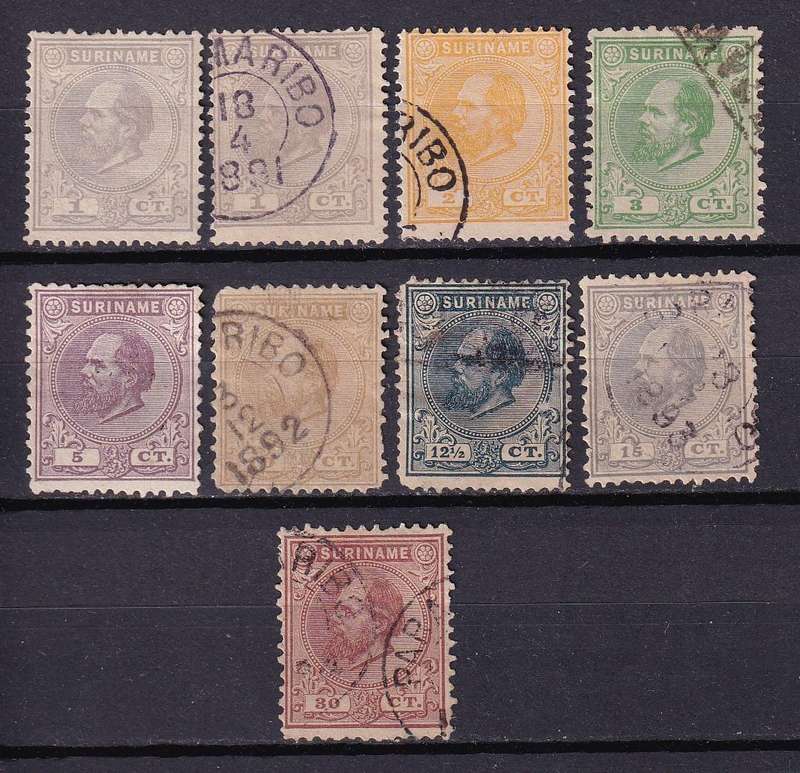 Suriname 1873 part set, M/H & used             (SG 32>, CV £35)