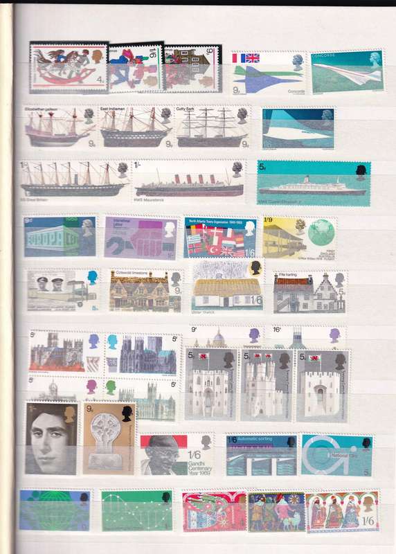 Stamp album blue x 16 pages with some GB stamps , good used condition