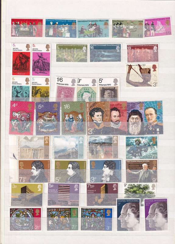 Stamp album blue x 16 pages with some GB stamps , good used condition