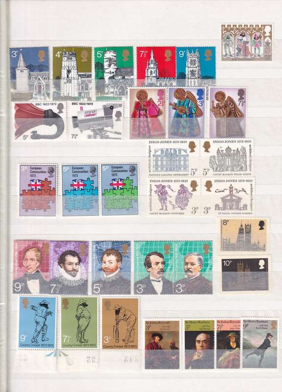 Stamp album blue x 16 pages with some GB stamps , good used condition