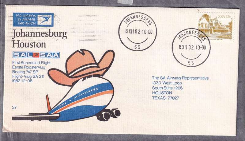South Africa 1982 SAA Flight covers no 35,36,37, used