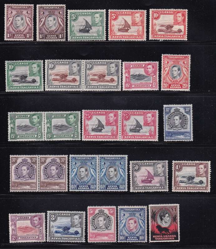 Kenya Uganda Tanganyika (KUT) 1938-54 KGVI complete set , MLH    (SG 131-150, CV £250 cheapest)