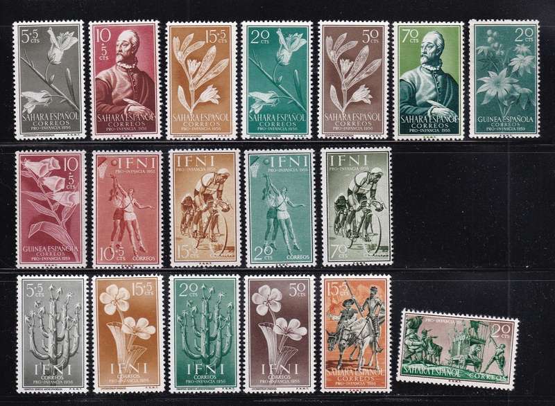Spain & colonies 1955> sets and part sets (IFNI,Shahara, Guinea), M/H         (2 X SCANS)