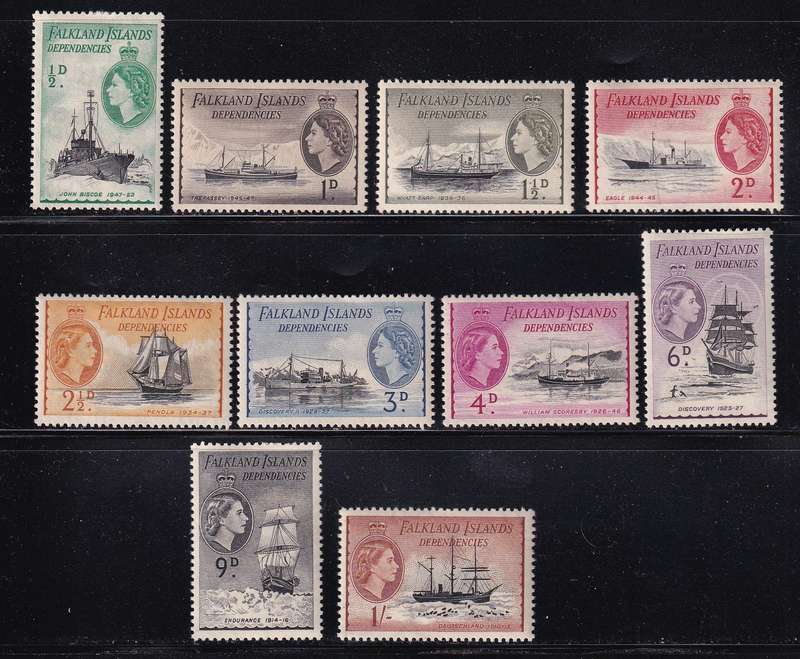 Falkland Islands Dependencies 1954-62 QE part set to 1s, M/H            (SG G26-G35, CV £41 (R980))