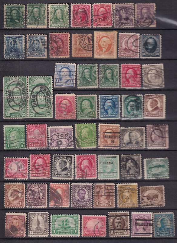 USA clearance lot , used         (5 x scans, note stamp adherence on last page)
