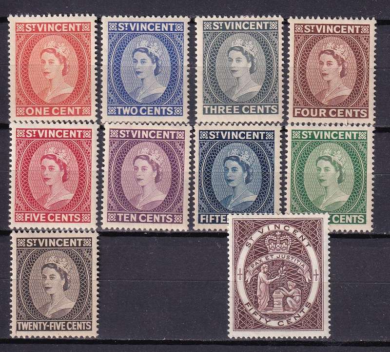St Vincent 1955-63 QE part set, M/H         ( SG 189-198, CV £15)
