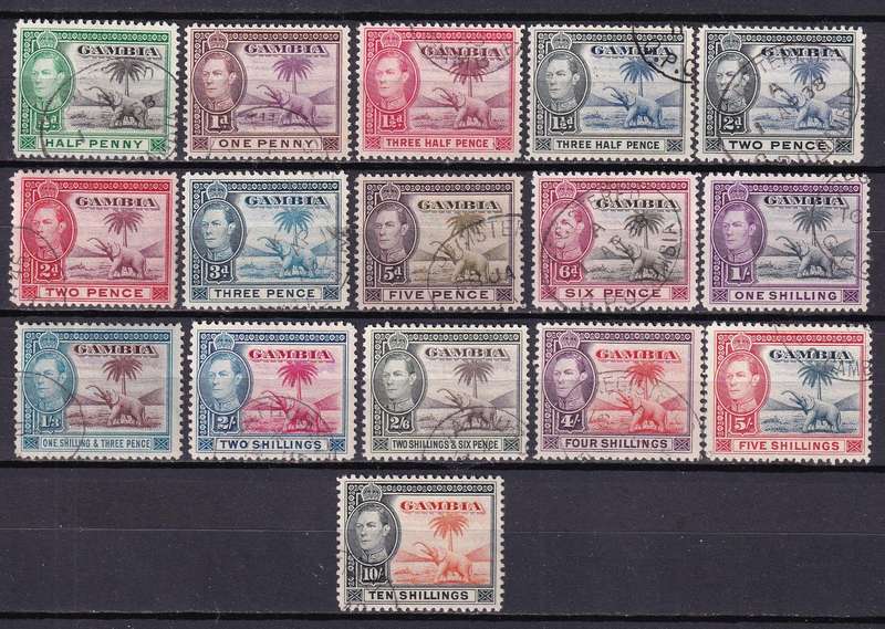 Gambia 1938-46 KG VI complete sets, used                   (SG 150-161, CV £35)