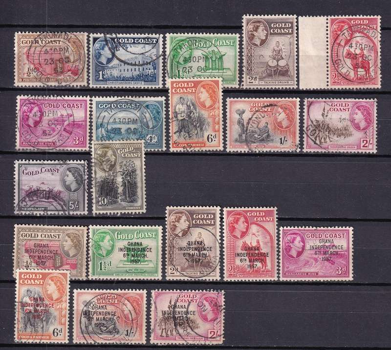 Gold Coast 1952-54 QE complete set, used       (SG 153-164, CV £22)