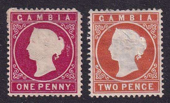 Gambia 1886-93 QV 2d orange & 1898-1902 1d carmine, M/H     (SG 25, 38)