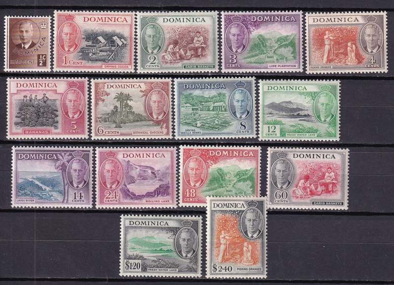 Dominica 1951 KG VI complete set, M/H             (SG 120-134, CV £50 (R1200))