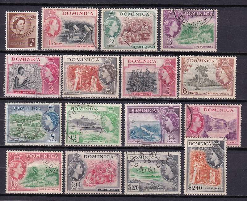 Dominica 1954-62 QE part set, used      (SG 140>- CV £25)
