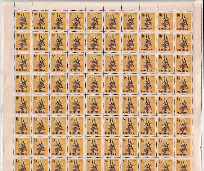 Rhodesia 1974-76 Definitive 5c complete sheet  , MNH                (SACC 255, brown gum )