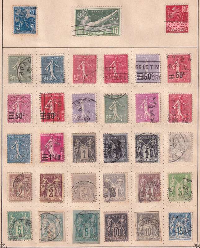 France sets and part sets , M/H & used             (15 X SCANS, some stamps adherence on pages))
