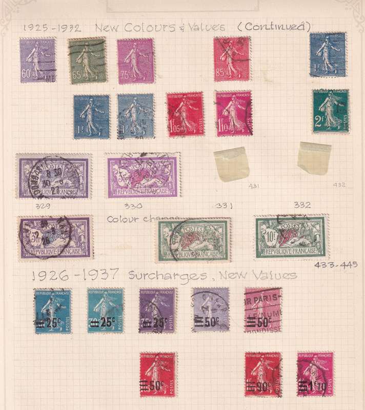 France sets and part sets , M/H & used             (15 X SCANS, some stamps adherence on pages))
