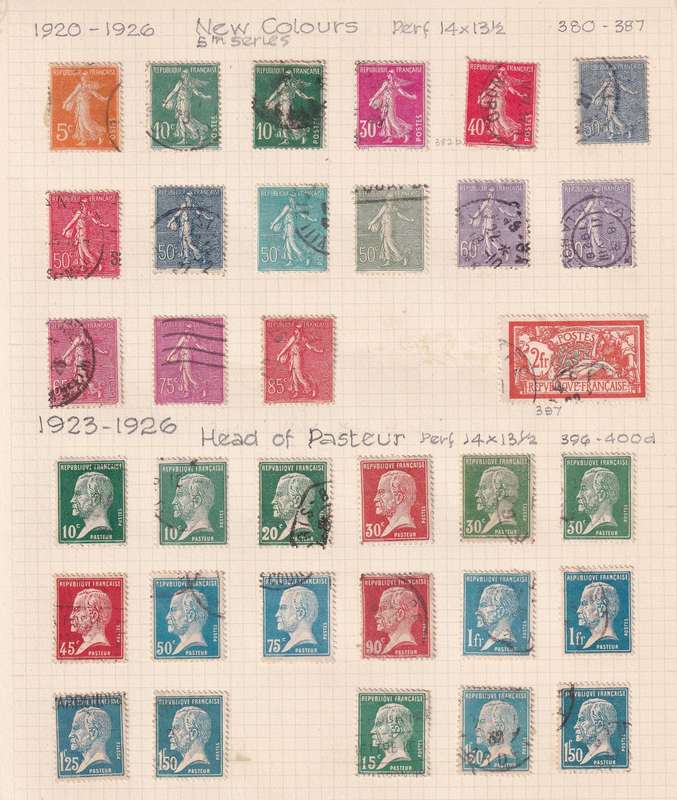 France sets and part sets , M/H & used             (15 X SCANS, some stamps adherence on pages))