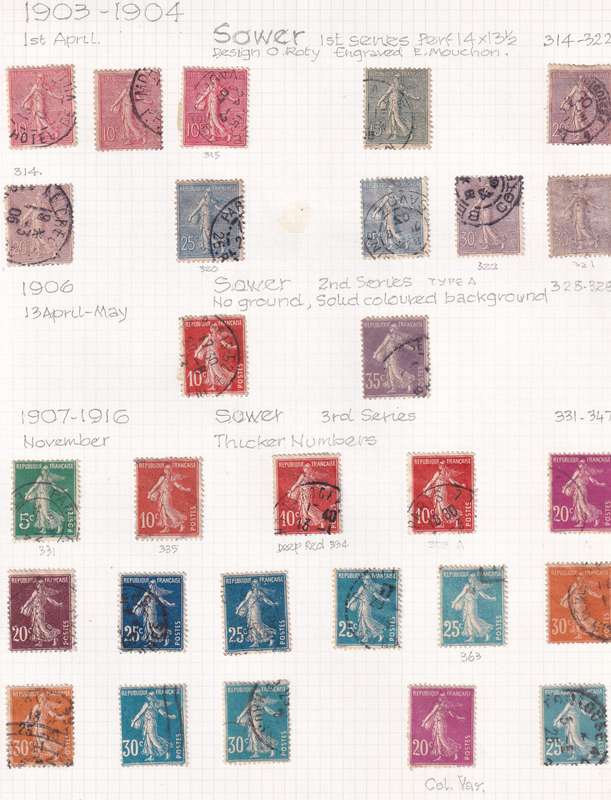 France sets and part sets , M/H & used             (15 X SCANS, some stamps adherence on pages))