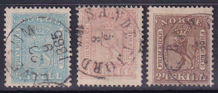 Norway 1863 part set , used                   (SG 16-18, CV £115)