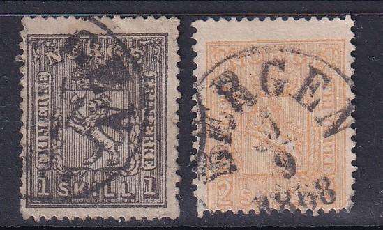 Norway 1867 part set , used                   (SG 21,23, CV £62)